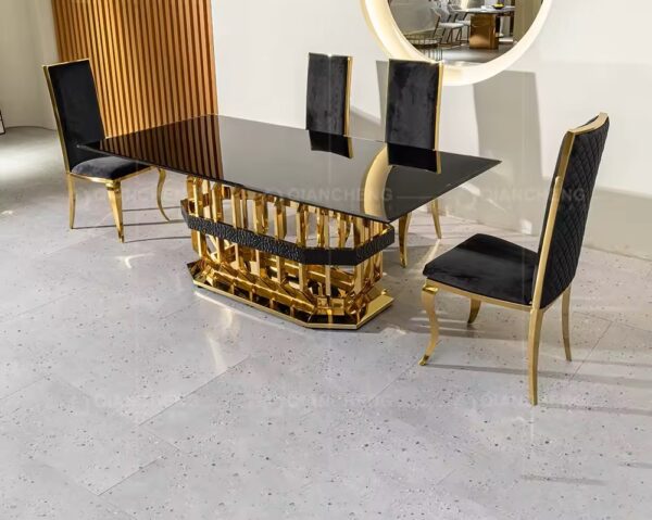 Black tempered glass top contemporary dining room table sets - Image 2