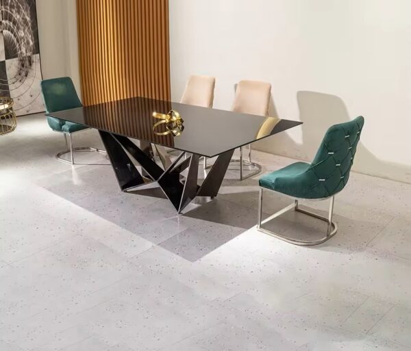 Black tempered glass dining table and 4 chairs set furniture - Image 6