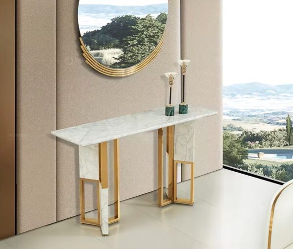 Mirror console table stainless steel carving elegance marble accent long entry hallway table