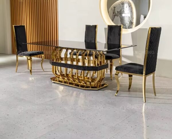 Black tempered glass top contemporary dining room table sets - Image 3