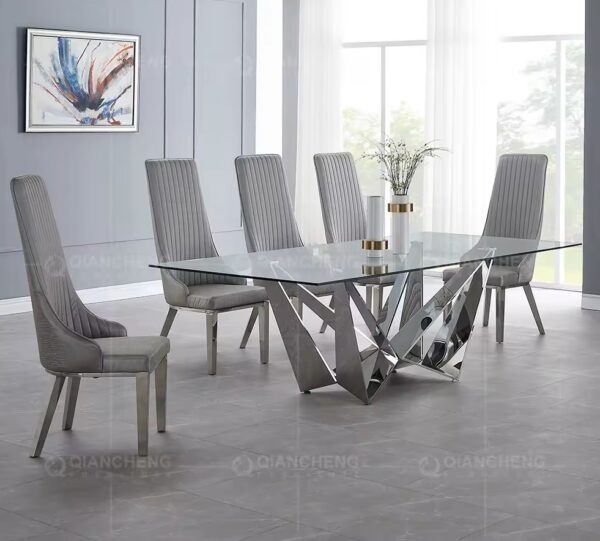 Black tempered glass dining table and 4 chairs set furniture - Image 5