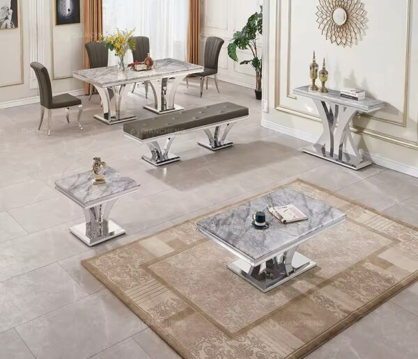 Dining tables kitchen gray marble dining room sets of six chairs - Image 4