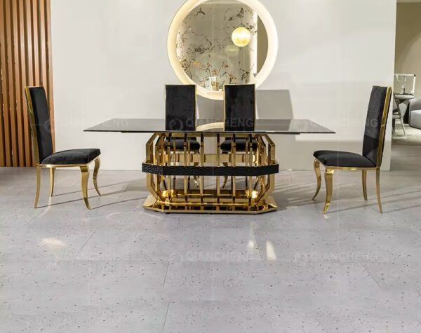 Black tempered glass top contemporary dining room table sets