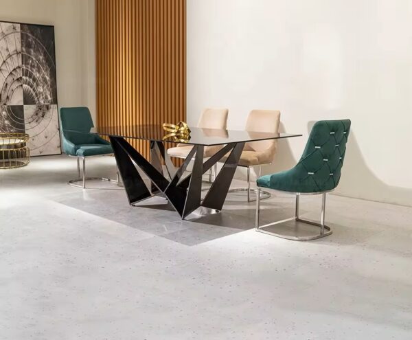 Black tempered glass dining table and 4 chairs set furniture - Image 4
