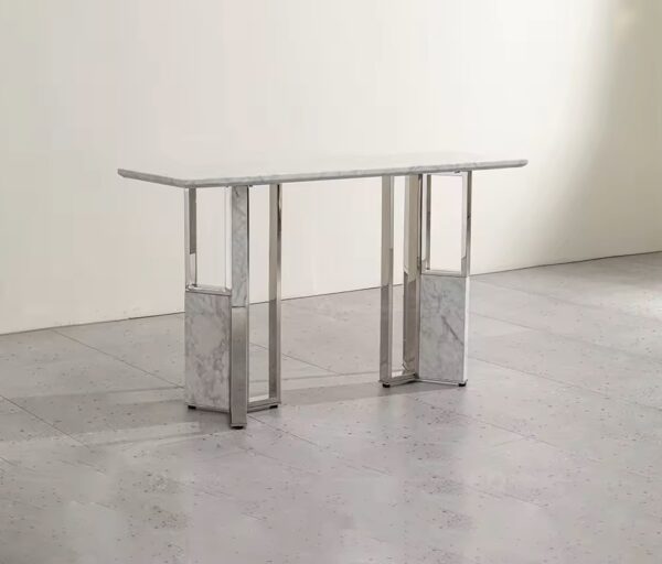 Mirror console table stainless steel carving elegance marble accent long entry hallway table - Image 3