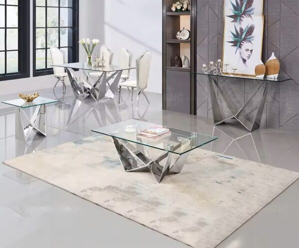 Black tempered glass dining table and 4 chairs set furniture - Image 3