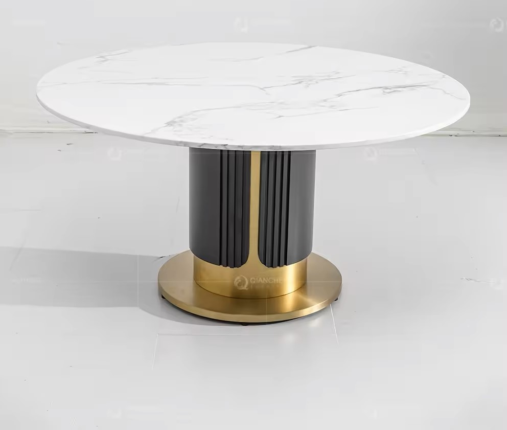 Round white marble gold dining table set - Image 4