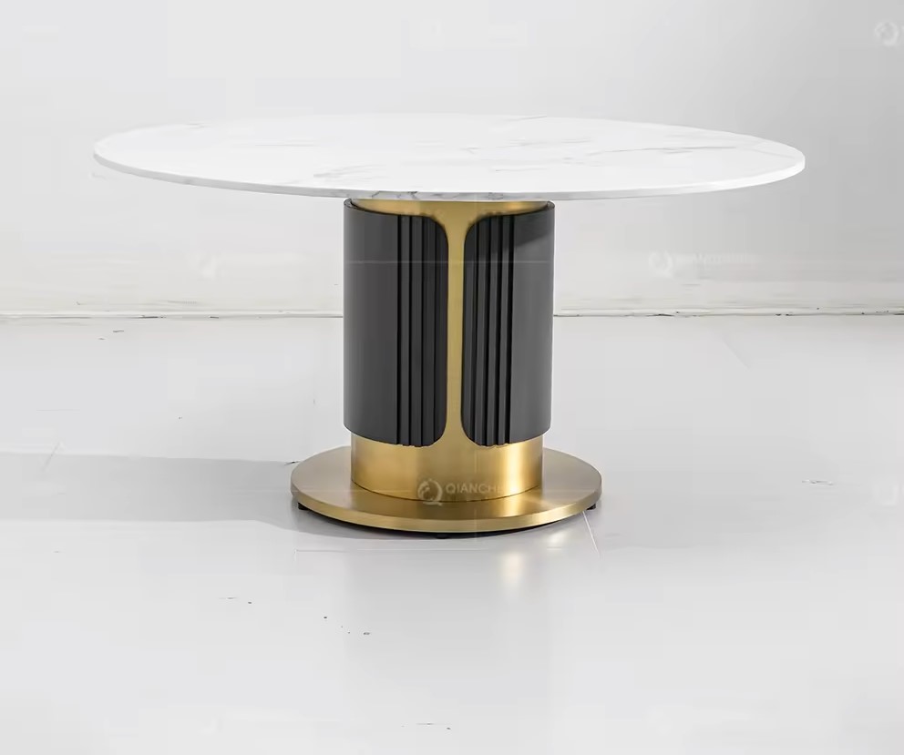 Round white marble gold dining table set - Image 6