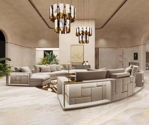 velvet leather circle round shape couch sectional sofa - Image 3