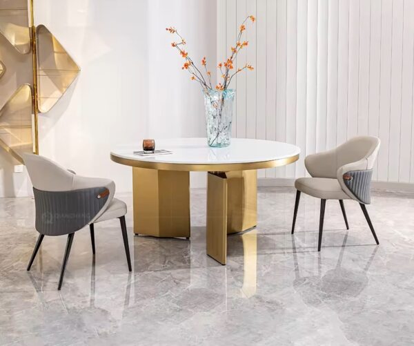 marble stainless steel table dinning room furniture 6 seater dining table set - Image 2