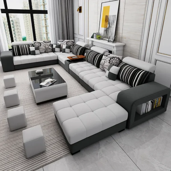 Fabric Sectional Sofa Cum Bed u shaped Corner sofa set 7 seater