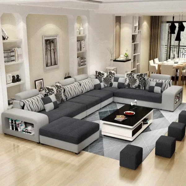 Fabric Sectional Sofa Cum Bed u shaped Corner sofa set 7 seater - Image 2