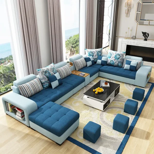 Fabric Sectional Sofa Cum Bed u shaped Corner sofa set 7 seater - Image 3