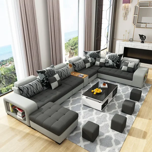 Fabric Sectional Sofa Cum Bed u shaped Corner sofa set 7 seater - Image 4