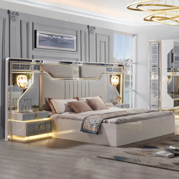High Quality Light Luxury Modern Simple Leather Bed Bedroom Furniture Double 1.8m King Size Bed - Image 2