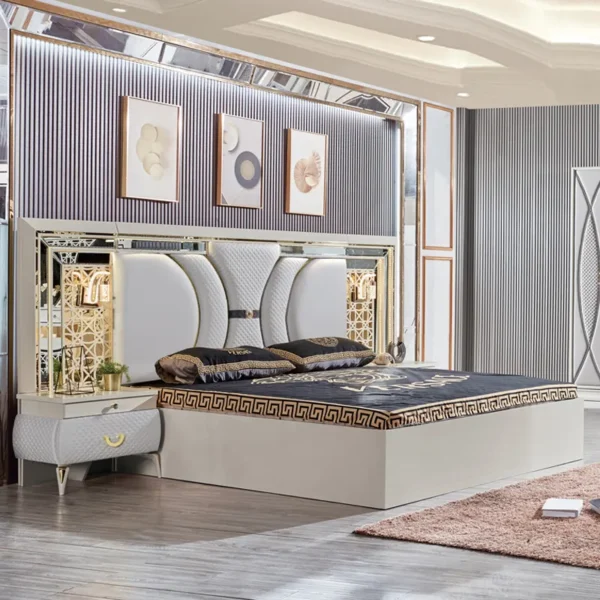 Luxury Antique Bedroom Furniture Set Queen Bed Italian Mirrored Camas Moderns Bedroom Furniture Sets - Image 2