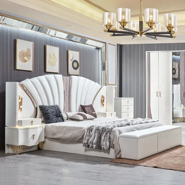 2025 New Design Wood Full King Size Bed Set Double Home Room Wooden Frame Complete Modern Luxury Furniture Bedroom Sets - Image 2