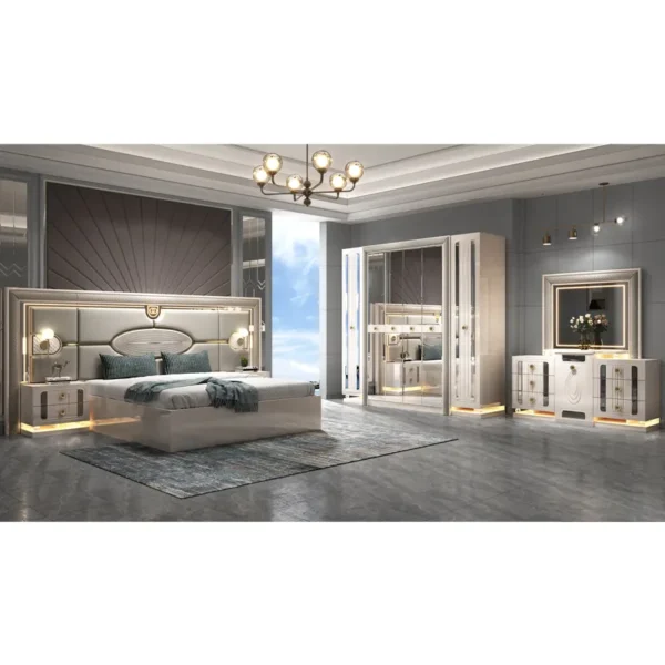 Modern Luxury Bedroom Furniture Bedroom Suit Bed White Leather Bed Home Furniture Bedroom Set Standard Size - Image 3