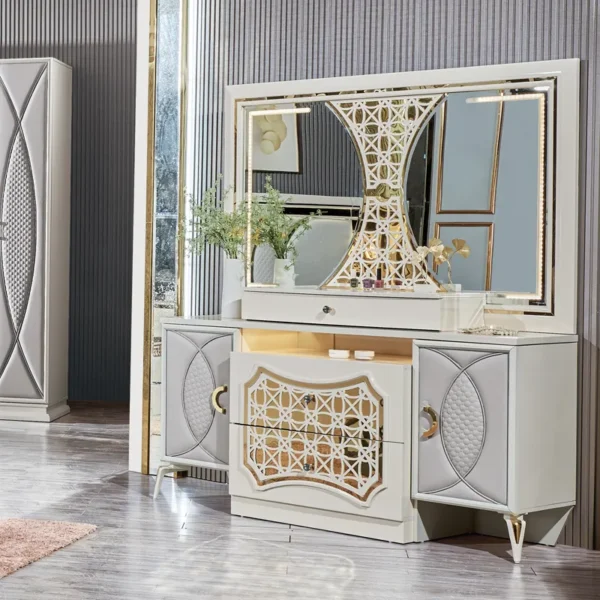 Luxury Antique Bedroom Furniture Set Queen Bed Italian Mirrored Camas Moderns Bedroom Furniture Sets - Image 4