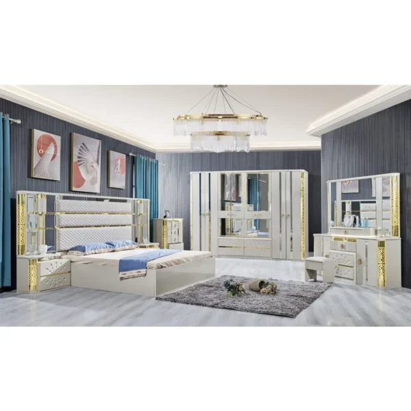 Modern Luxury Bedroom Furniture Bedroom Suit Bed White Leather Bed Home Furniture Bedroom Set Standard Size - Image 4
