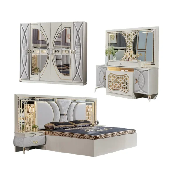 Luxury Antique Bedroom Furniture Set Queen Bed Italian Mirrored Camas Moderns Bedroom Furniture Sets - Image 6